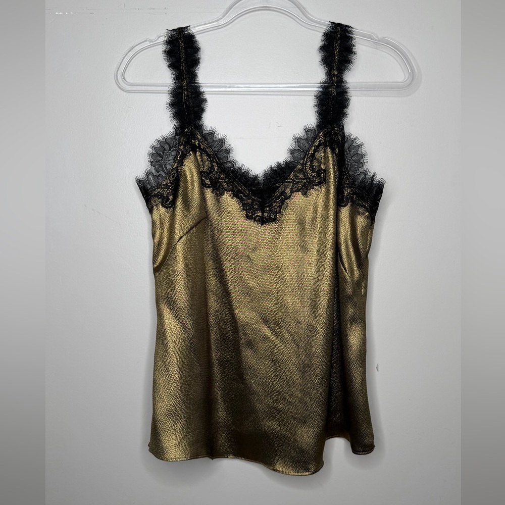White House Black Market Hammered Gold Lace Satin Cami